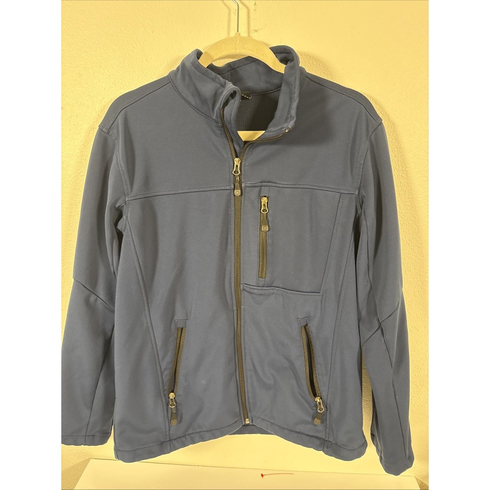 Swiss Tech Jacket Mens M Blue Full Zip Grid Mock Neck Chest Pocket Hiking E2